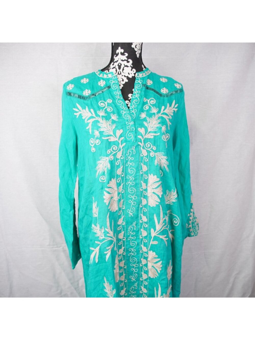 Johnny Was Workshop Western Trim Henley Dress Turquoise Size S NWT Embroidered - Picture 4 of 11